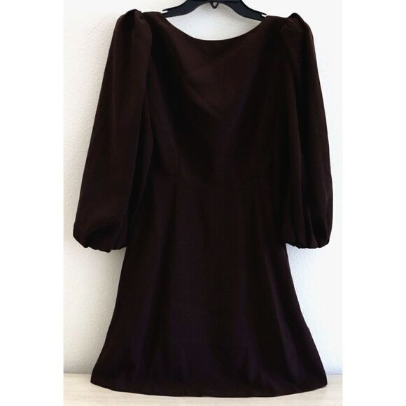 Rebecca Taylor 722243D193 Women Sz 2 Port Brown 3/4 Puffed Sleeve Mini Dress - Picture 3 of 9
